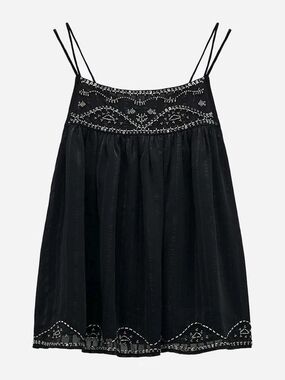 Zara Black Embroidered Spaghetti-Strap Top